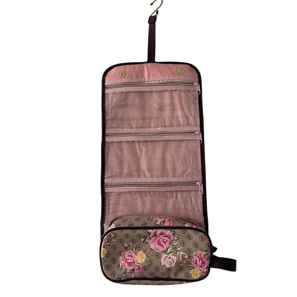 Adrienne Vittadini Studio Floral Logo Hanging Travel Case Cosmetic Bag